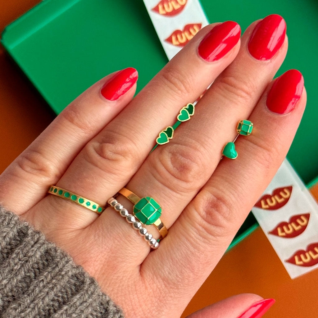 LULU Copenhagen Pattern Ring gold plated Rings Light Green