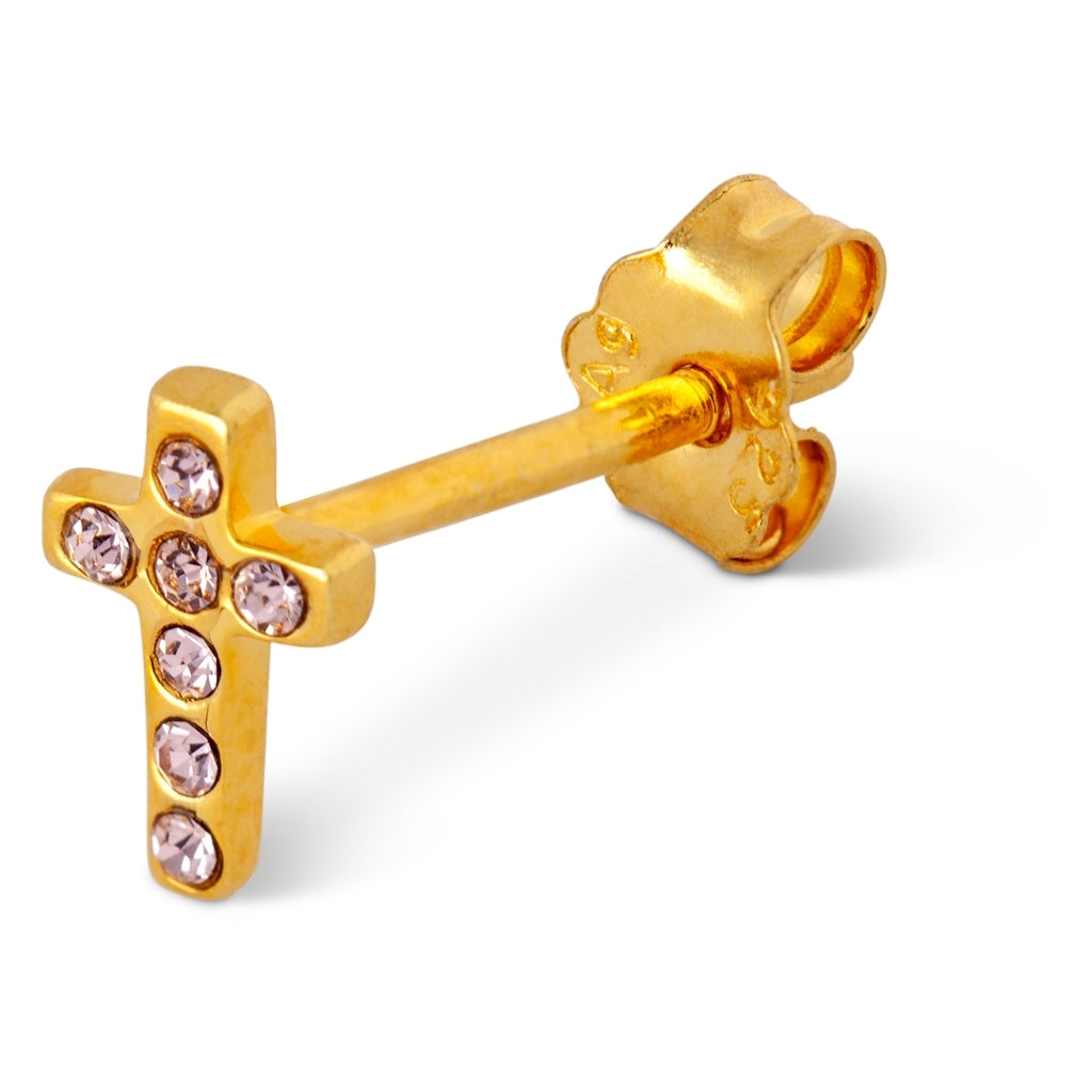 LULU Copenhagen Cross Crystal earring 1 pcs gold plated Ear stud, 1 pcs Rose