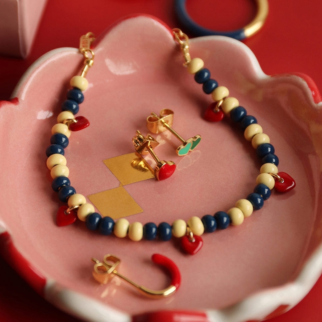 LULU Copenhagen 2Hearts earring 1 pcs gold plated Ear stud, 1 pcs Green/Light Green