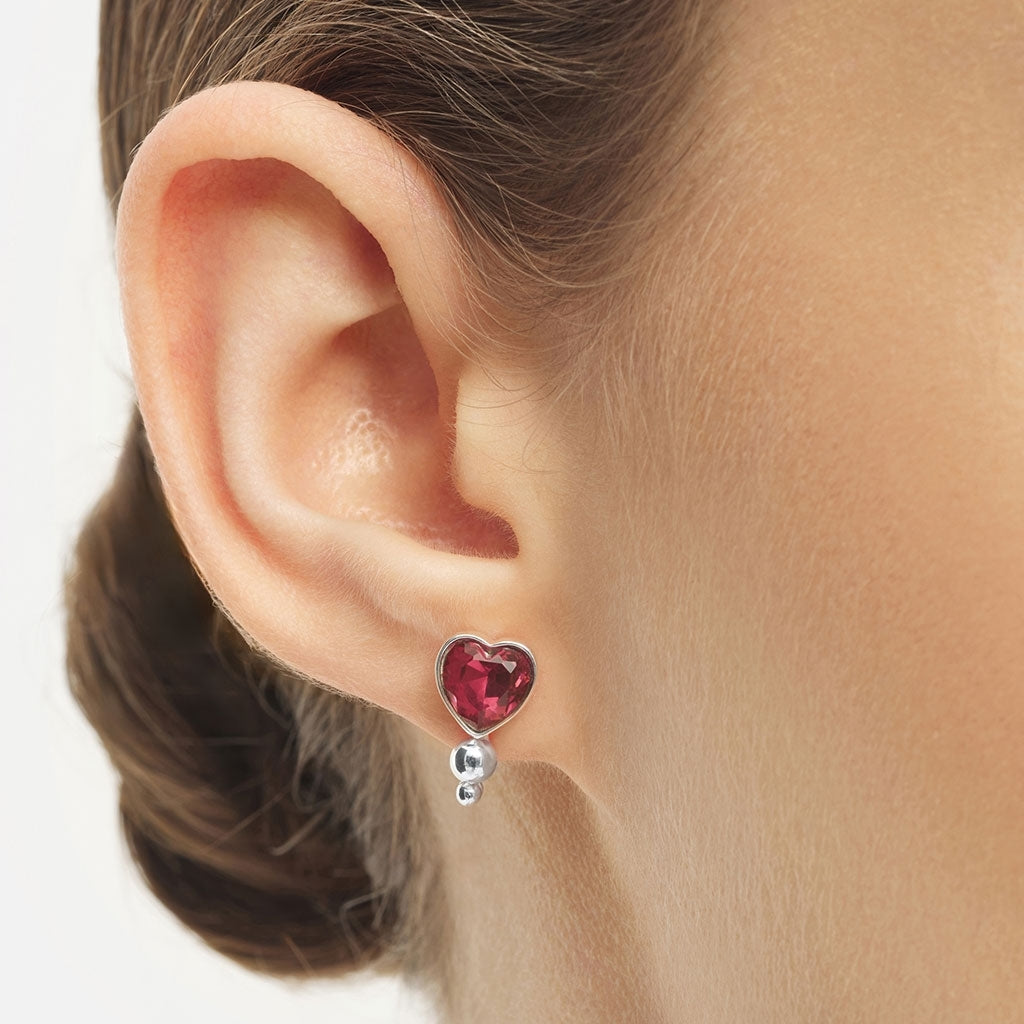 LULU Copenhagen Bouquet Crystal Heart earring 1 pcs Ear stud, 1 pcs Silver Plated