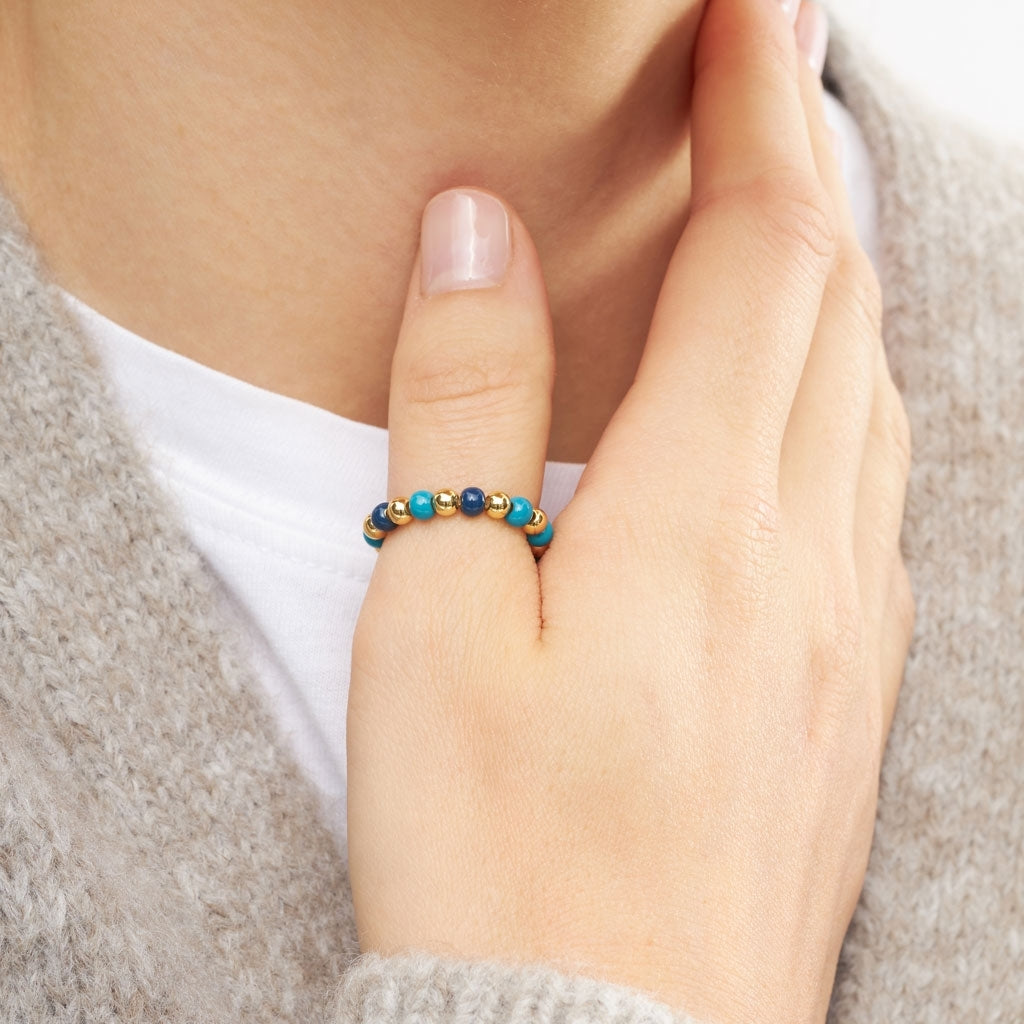 LULU Copenhagen Color Ball Beads Ring Rings Retro Blue/Retro Dark Blue/Gold Plated