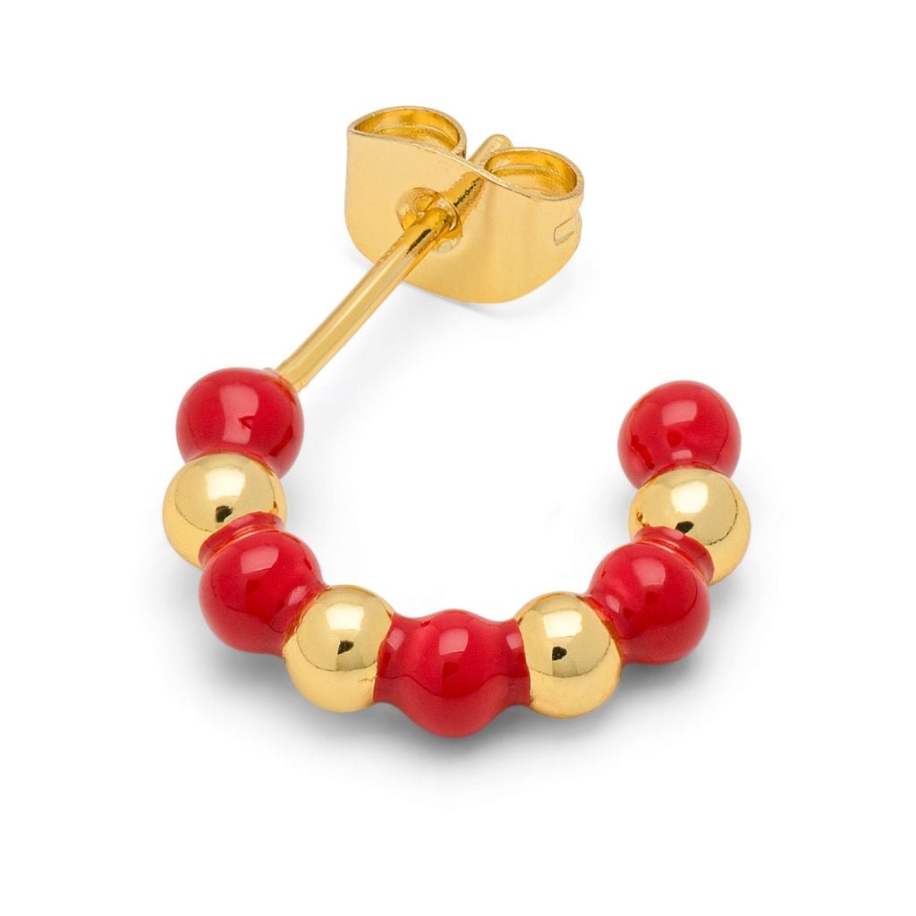 LULU Copenhagen Color Ball Beads Hoops Pair Hoops Gold Plated/Passion Red