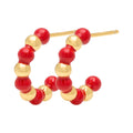 Color Ball Beads Hoops Pair - Gold Plated/Passion Red