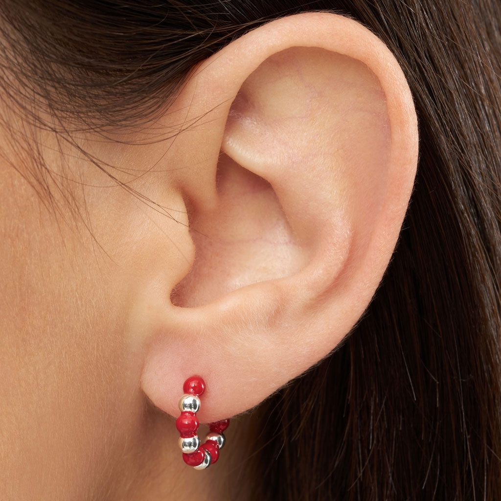 LULU Copenhagen Color Ball Beads Hoops Pair Hoops Silver Plated/Passion Red