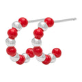 Color Ball Beads Hoops Pair - Silver Plated/Passion Red