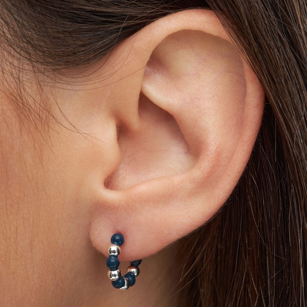 LULU Copenhagen Color Ball Beads Hoops Pair Hoops Silver Plated/Retro Dark Blue