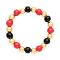 Color Ball Beads Ring - Hot Coral/Black/Gold Plated