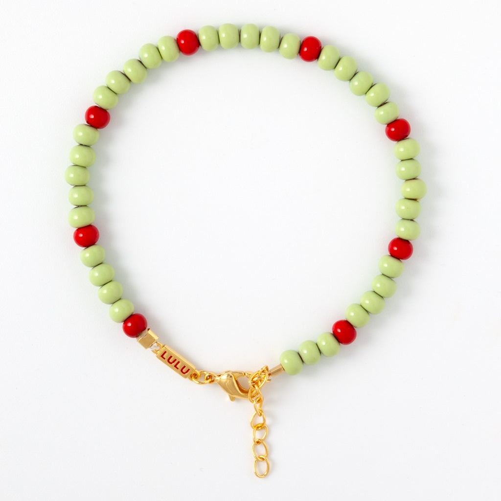 LULU Copenhagen Color Ball Bracelet Bracelets Silk Light Green/Passion Red