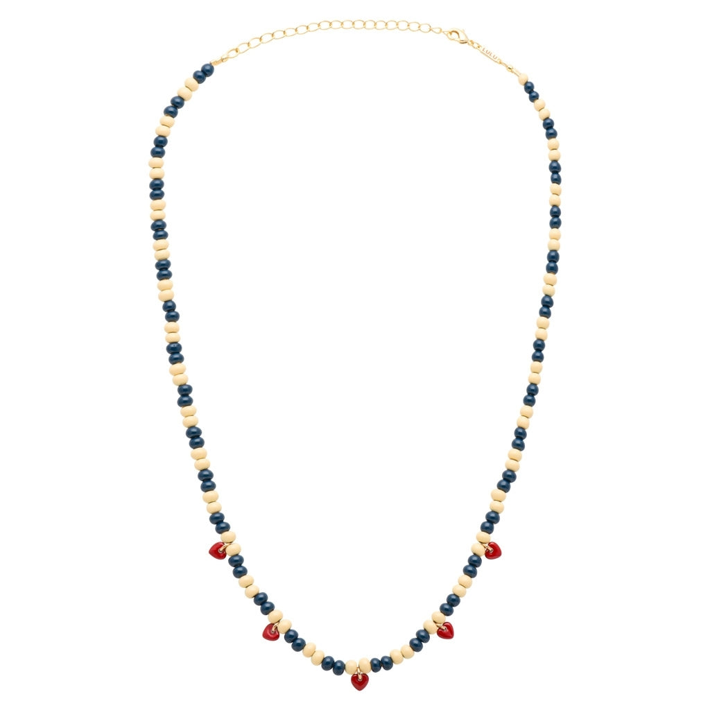 LULU Copenhagen Color Ball Heart Necklace Necklaces Soft Yellow/Retro Dark Blue