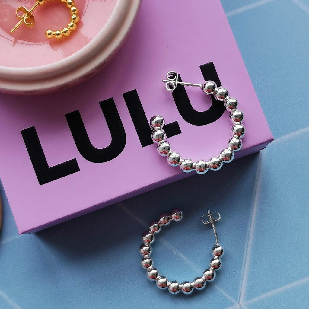 LULU Copenhagen Color Ball Hoops Large pair Hoops Silver Plated