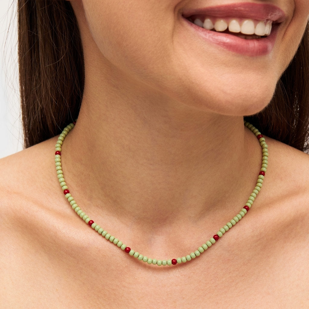 LULU Copenhagen Color Ball Necklace Short Necklaces Silk Light Green/Passion Red