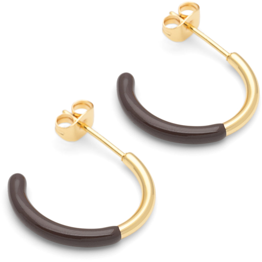 LULU Copenhagen Color Hoops half Dip Medium pair - Gold plated brass Hoops Cocoa Powder