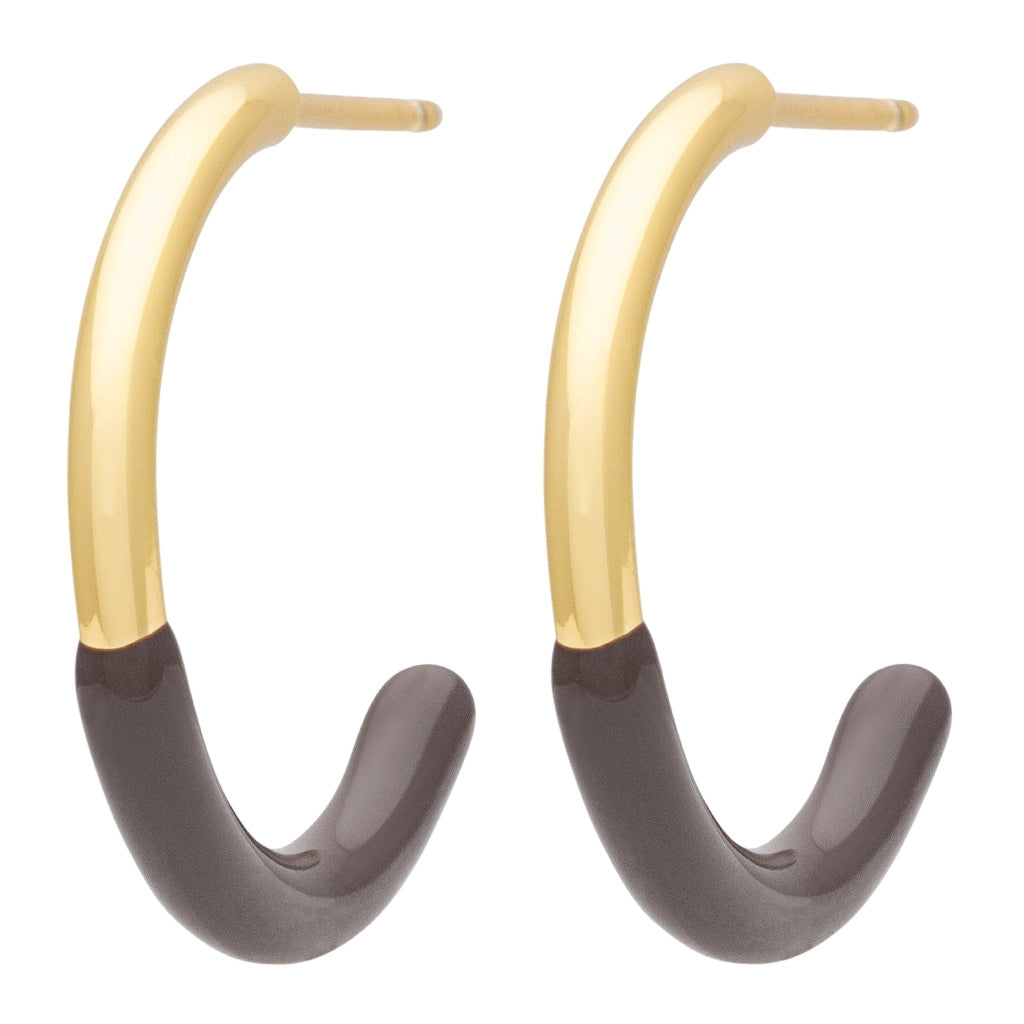 LULU Copenhagen Color Hoops half Dip Medium pair - Gold plated brass Hoops Cocoa Powder