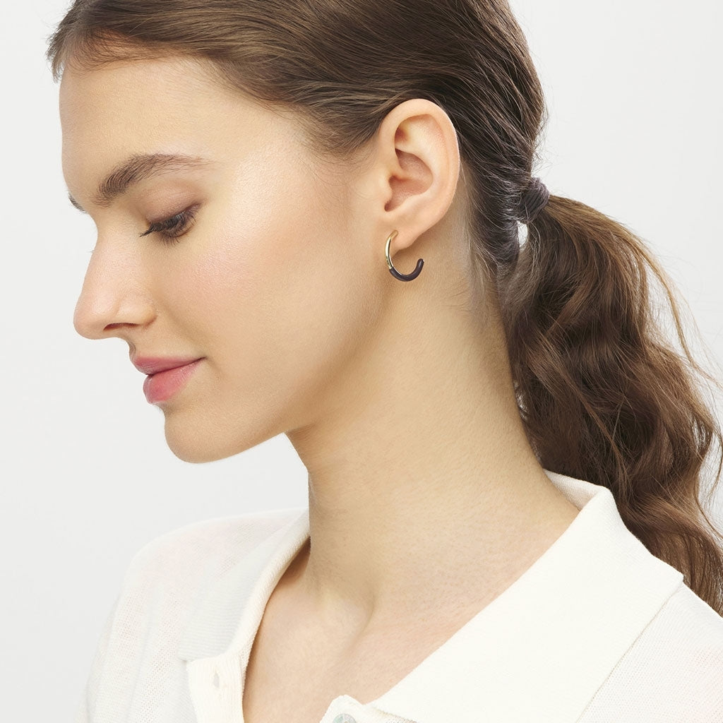 LULU Copenhagen Color Hoops half Dip Medium pair - silver plated Hoops Cocoa Powder