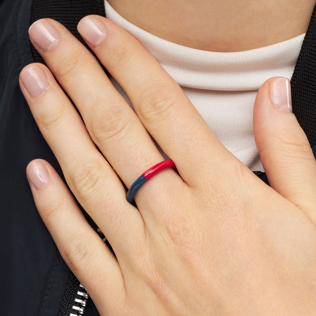 LULU Copenhagen Double Color Ring Rings Retro Dark Blue/Hot Coral