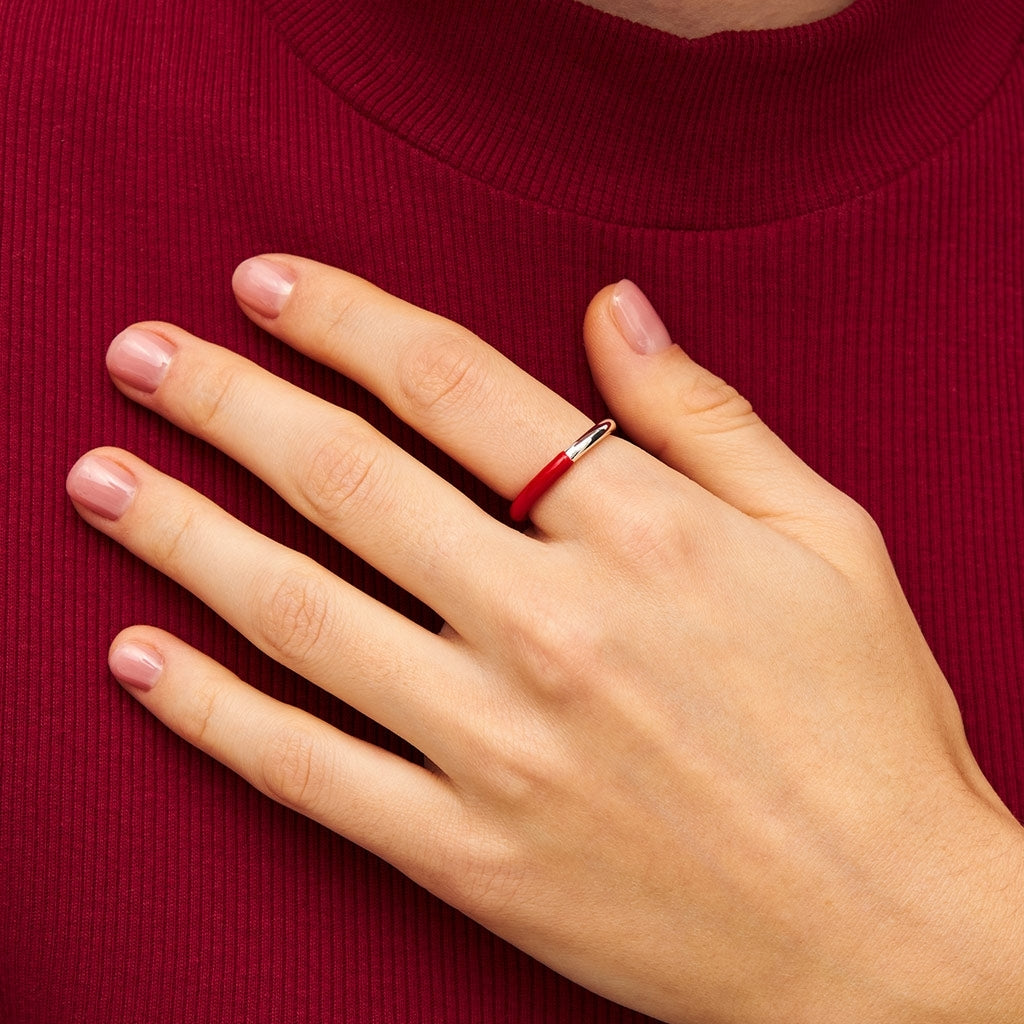 LULU Copenhagen Double Color Ring silver Rings Silver/Passion Red