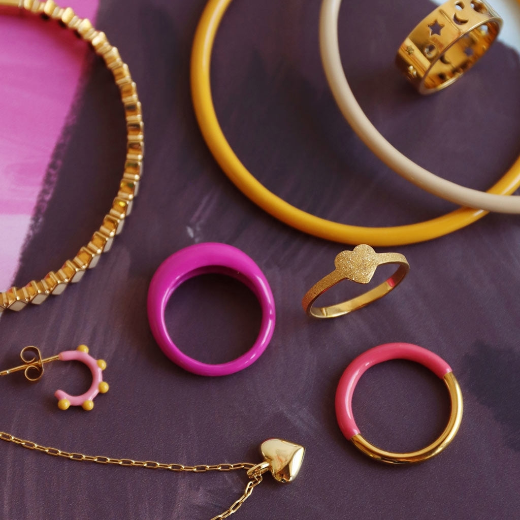 LULU Copenhagen Double Color Ring gold plated Rings Gold/Coral Pink