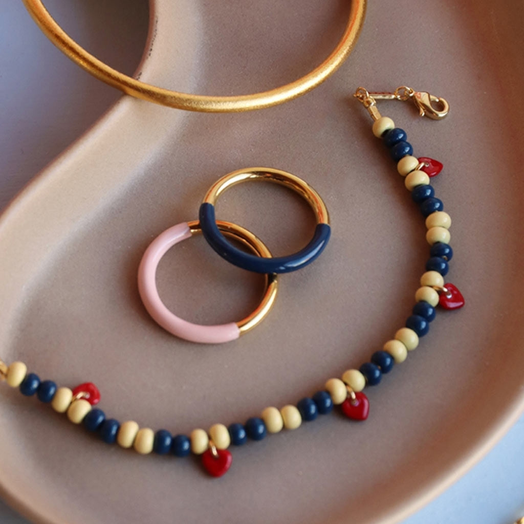 LULU Copenhagen Double Color Ring gold plated Rings Gold/Retro Dark Blue