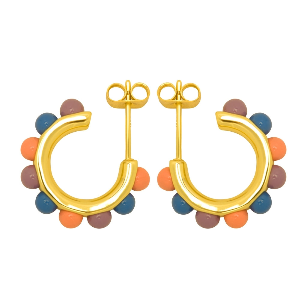 LULU Copenhagen Flower Hoops Color Pair gold plated Hoops Burnt Coral/Blue/Purple
