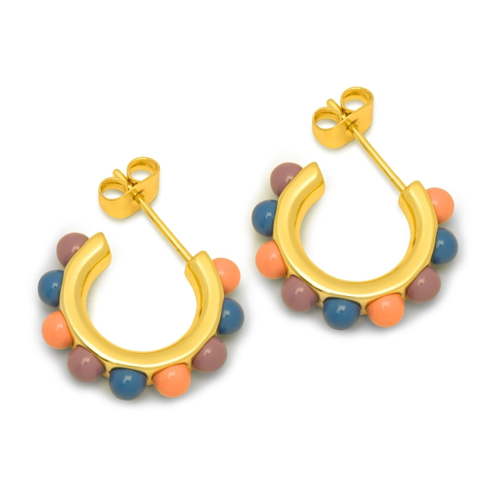 LULU Copenhagen Flower Hoops Color Pair gold plated Hoops Burnt Coral/Blue/Purple