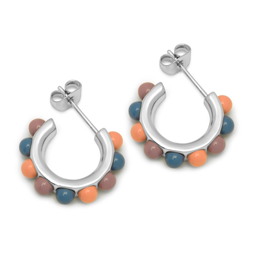 LULU Copenhagen Flower Hoops Color Pair silver plated Hoops Burnt Coral/Blue/Purple