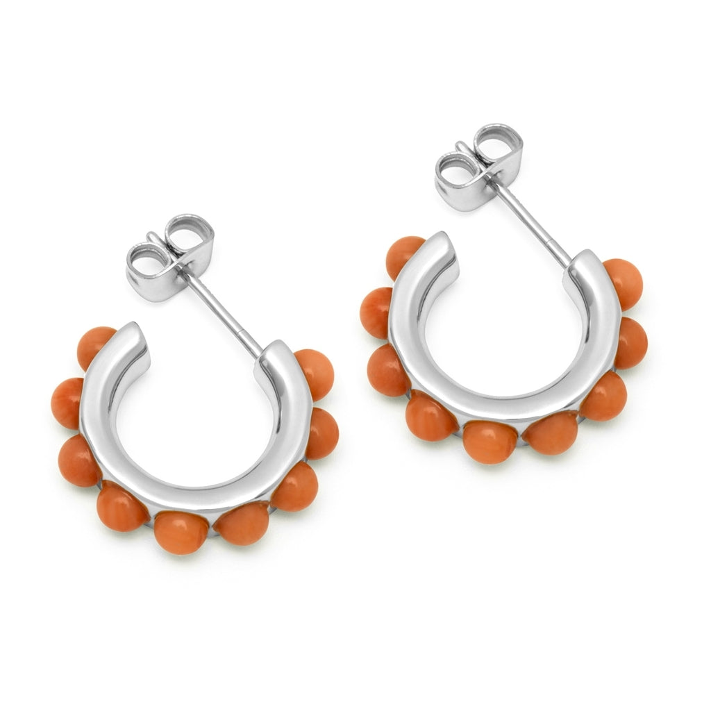 LULU Copenhagen Flower Hoops Stone Pair silver plated Hoops Coral