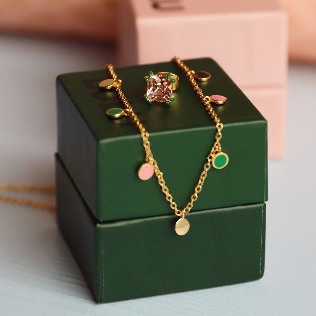 LULU Copenhagen Gala Crystal Bling earring 1 pcs Ear stud, 1 pcs Vintage Rose/Green