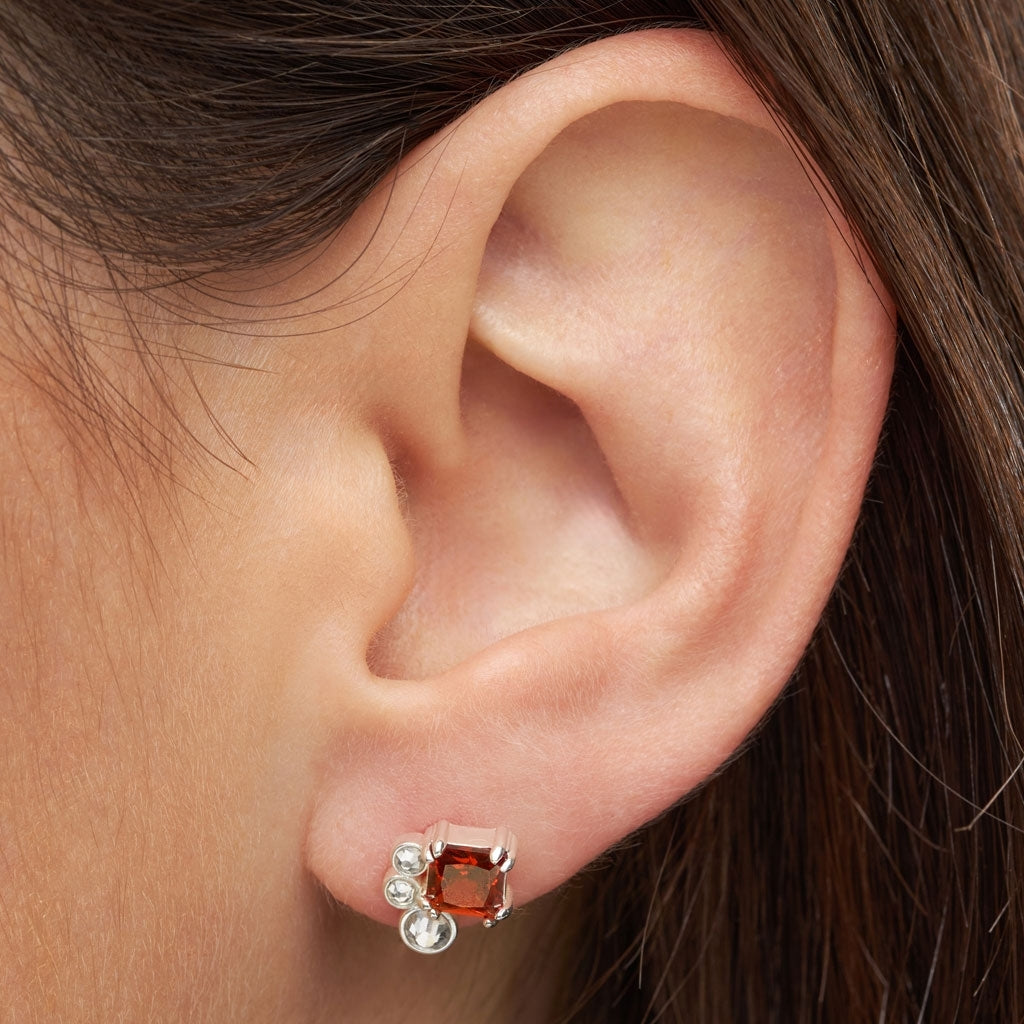 LULU Copenhagen Gala Red Bling Left earring 1 pcs Ear stud, 1 pcs Silver Plated
