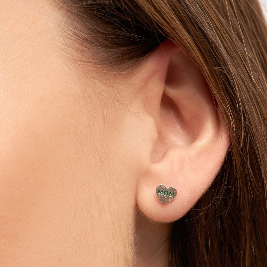 LULU Copenhagen Heart Mom earring 1 pcs silver plated Ear stud, 1 pcs Green