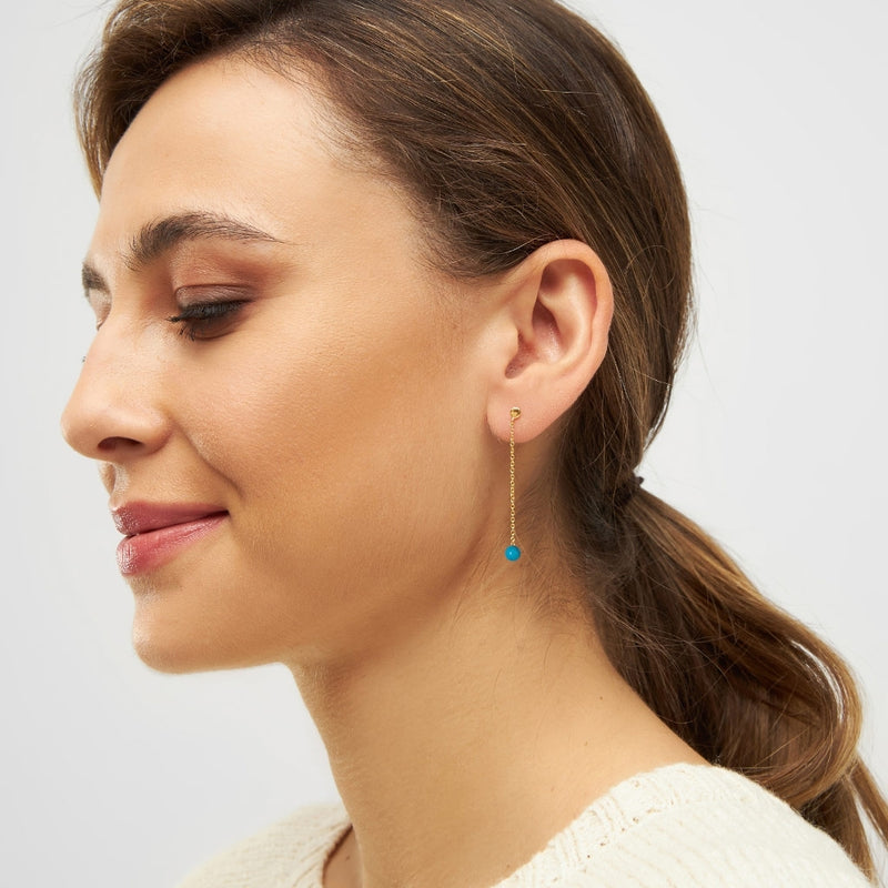 LULU Copenhagen Natural Stone Chain 1 pcs Ear stud, 1 pcs Turquoise