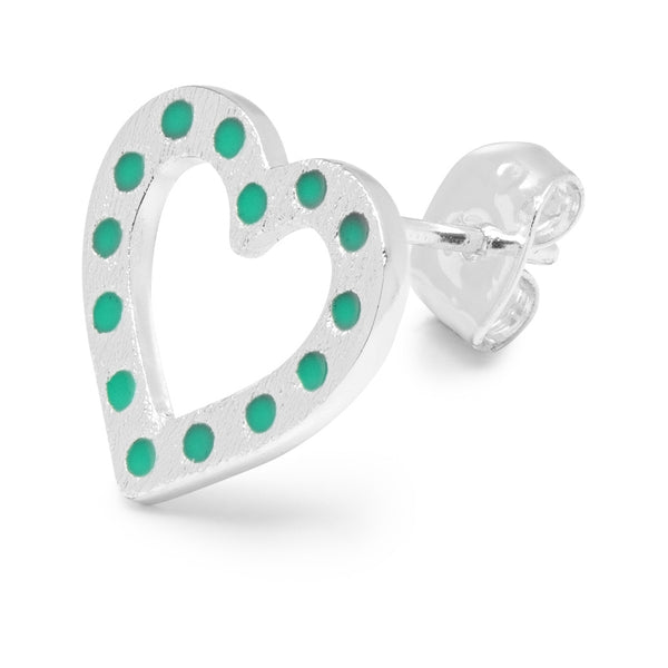 LULU Copenhagen OMG Heart 1 pcs silver plated Ear stud, 1 pcs Light Green