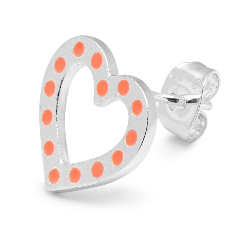 LULU Copenhagen OMG Heart 1 pcs silver plated Ear stud, 1 pcs Orange/Coral