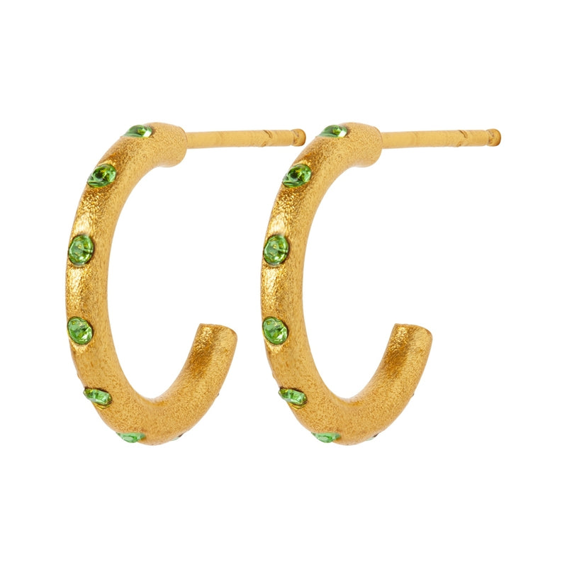 LULU Copenhagen OMG Hoops Small pair gold plated Hoops Crystal Green