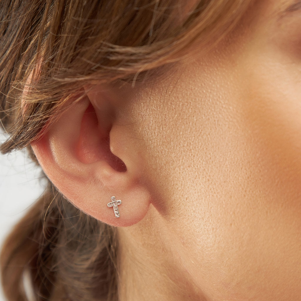 LULU Copenhagen Cross Crystal earring 1 pcs silver Ear stud, 1 pcs Rose